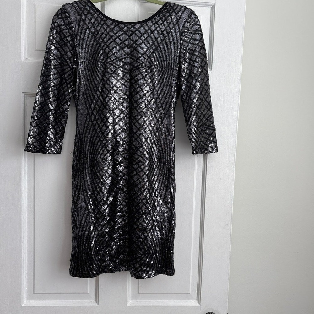 Midnight Doll Womens Silver Black Sequin‎ Geometric Bodycon Dress EQI14543I L